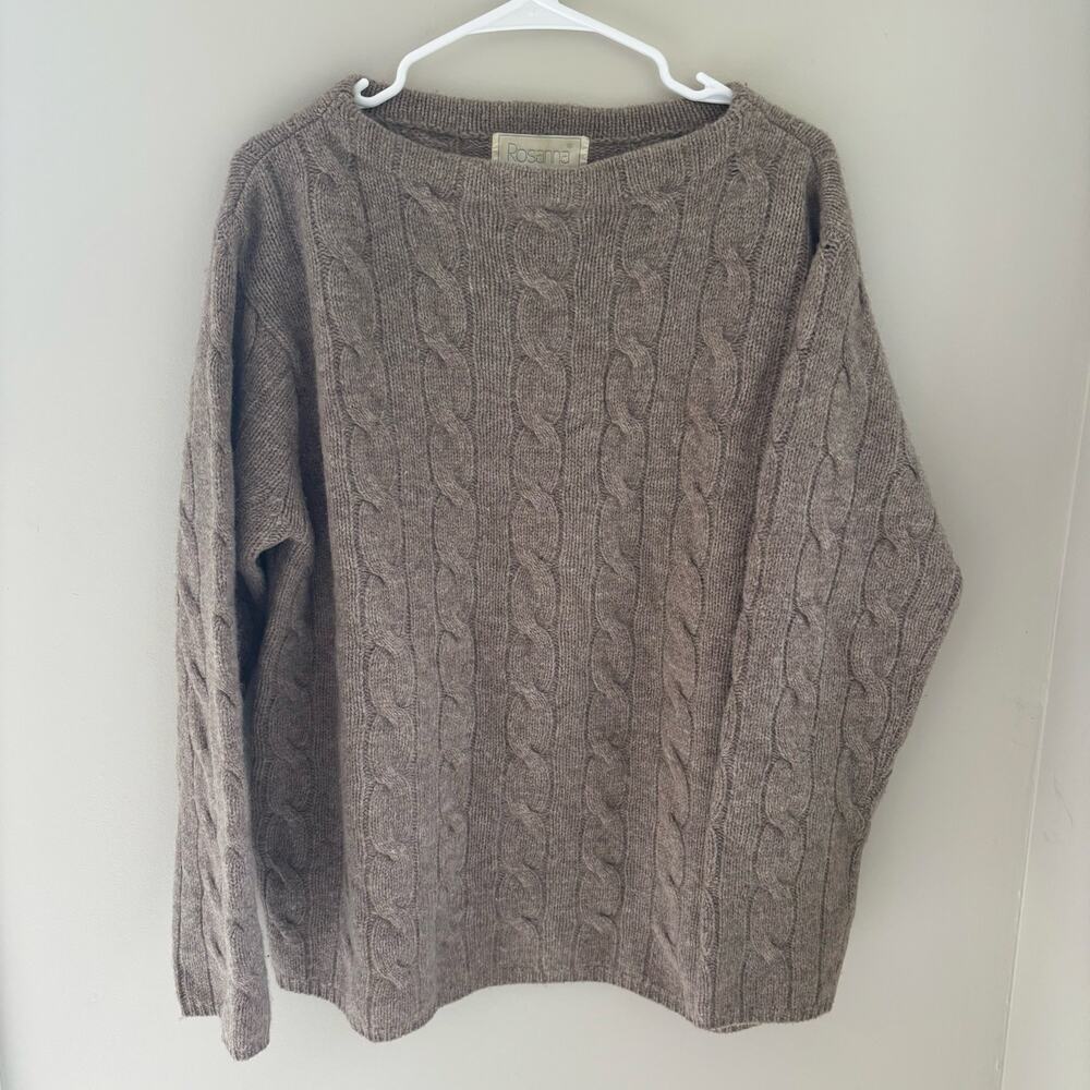 Vintage Rosanna Women's Lambswool Cable Knit Sweater Fisherman Neutral Size XL